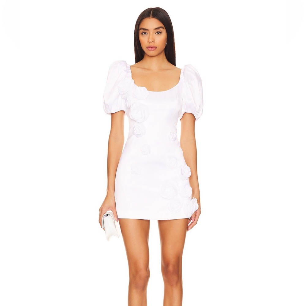 Lovers + Friends White Puff Sleeve Mini Dress